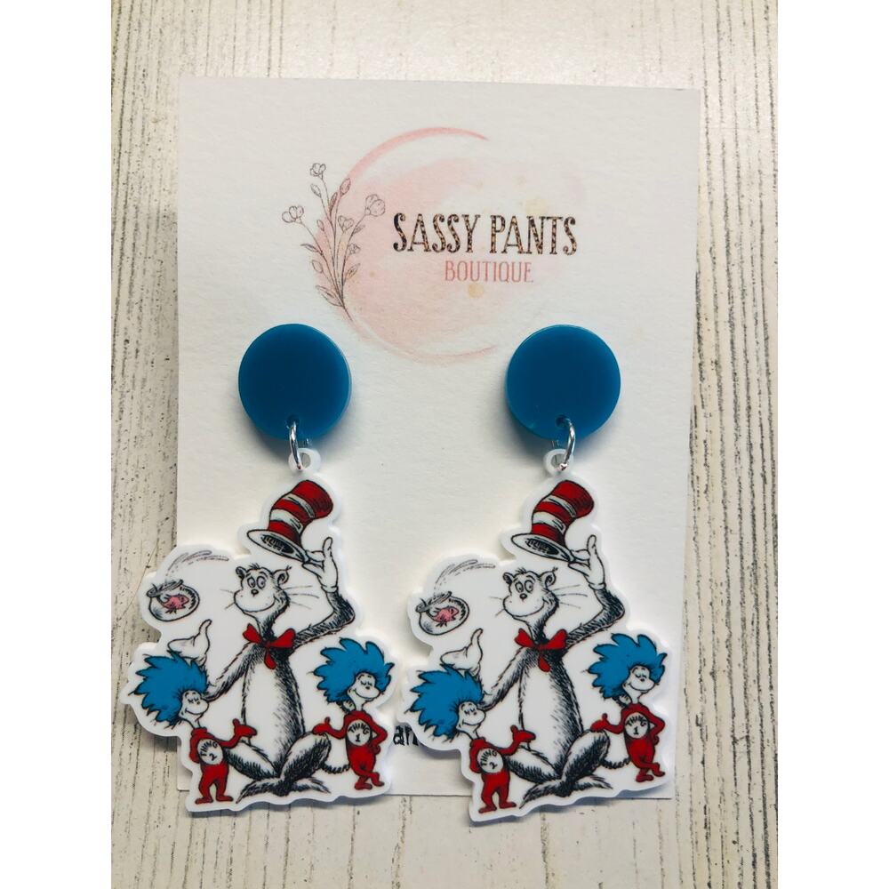 Dr Seuss Cat in the Hat and Thing 1 & 2 Earrings NEW